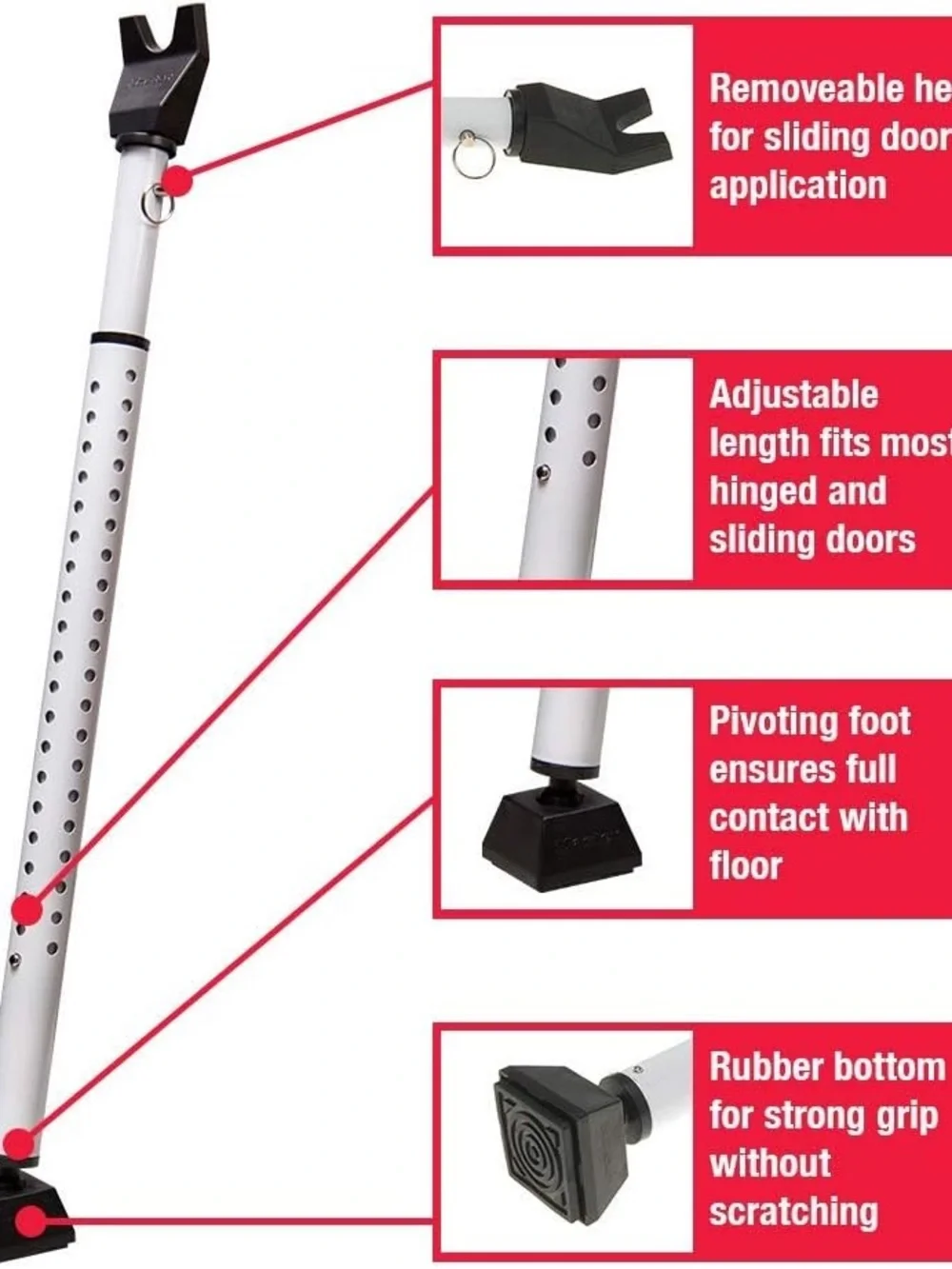 Adjustable White Security Door and Window Jam Bar - Home Safety Support
